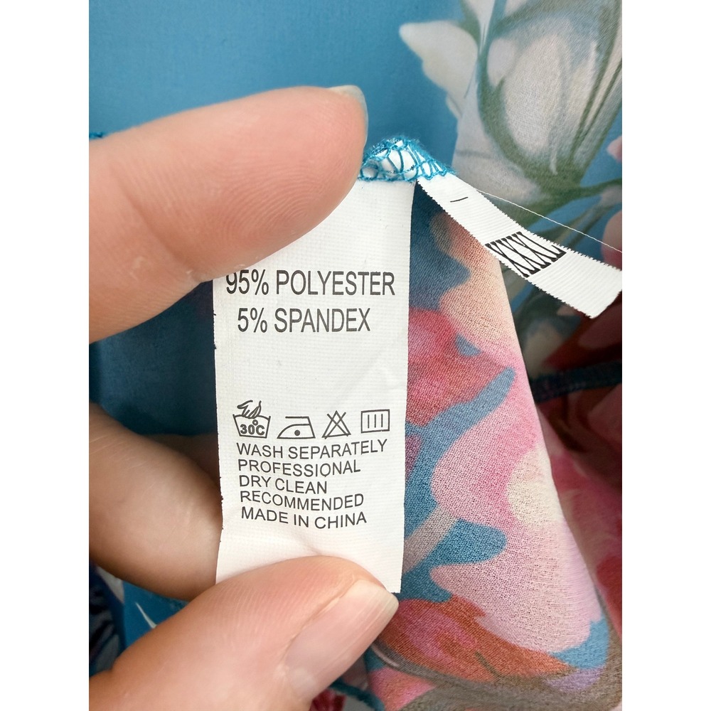 Womens Floral Kimono Blue Pink Lightweight Sheer Open Front Cardigan XXXL Beachy - Picture 7 of 8